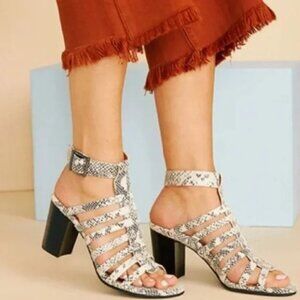 Vionic Womens‎ 7.5M Sami Black White Snakeskin Cage Block Heels Sandals Shoes